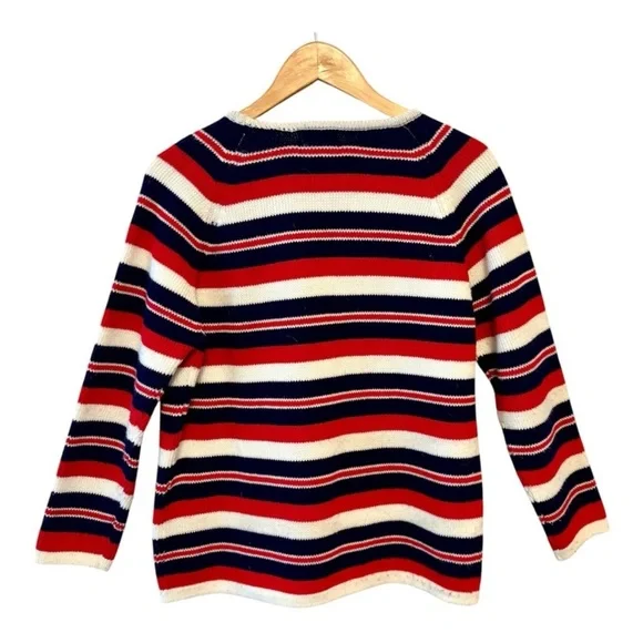Vintage 1960s Multi Color Stripe Ribbed Double Knit Cardigan Sweater size Large - Picture 11 of 12